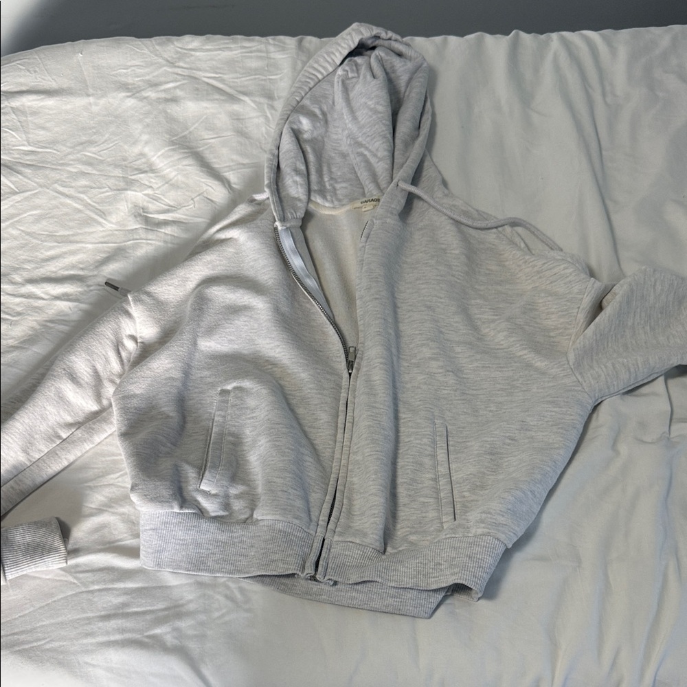 Garage Light Heathered Gray Zip-Up Crop Sweater